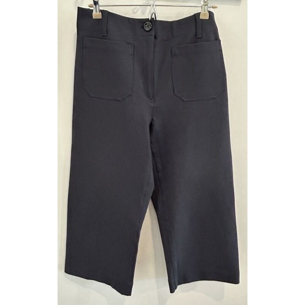 Quince Womens Ultra Stretch Ponte Cropped Wide Leg Pants Navy Blue Size 10